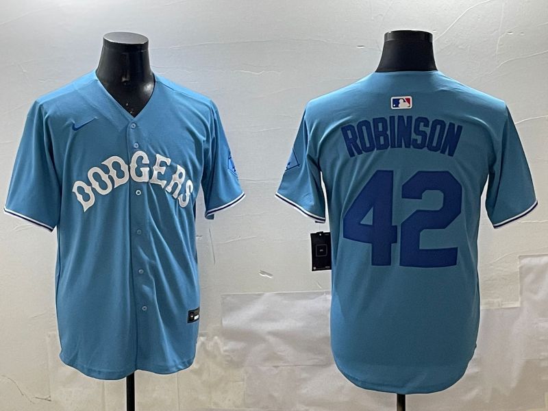 Men Los Angeles Dodgers #42 Robinson Light Blue Joint Name 2025 Nike MLB Jersey style 1->los angeles dodgers->MLB Jersey